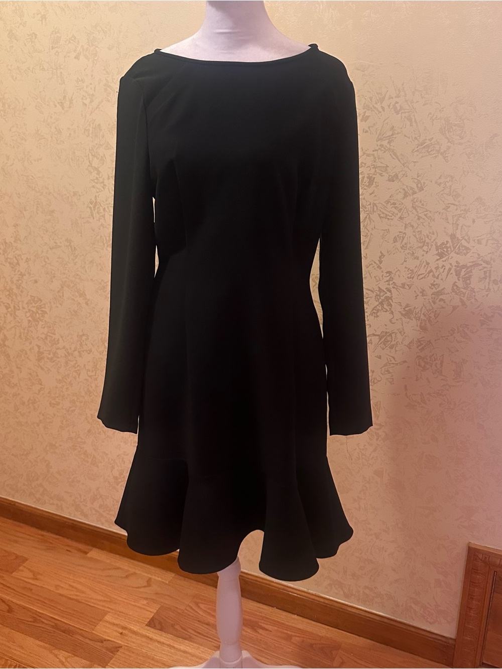 Banana Republic Black Long-Sleeve Flared Hem Dress